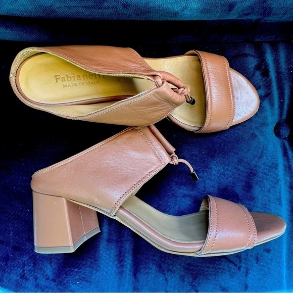 FABIANELLI SOFT LEATHER CHUNKY BLOCK HEEL TAN SLIDE SANDALS SIZE 10 EUC - Picture 8 of 10